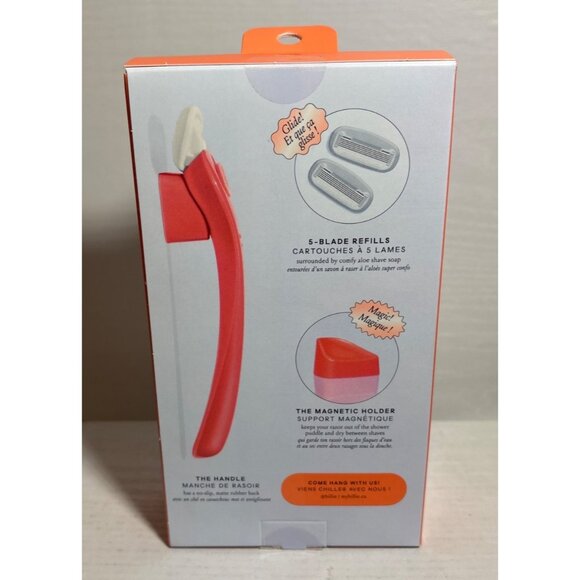 Billie Starter Kit Razor With Magnetic Holder & 5-Blade Refills Coral - Picture 2 of 3